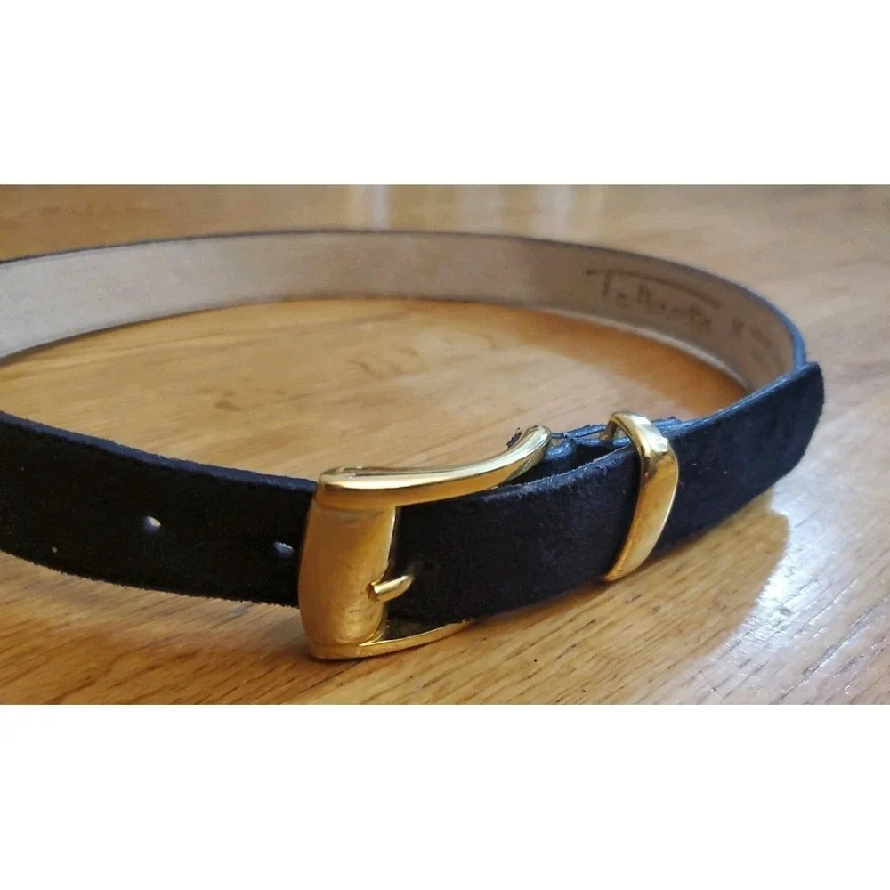 Talbots Black Genuine Leather Suede Belt Golden Buckle USA Womens M Old Money